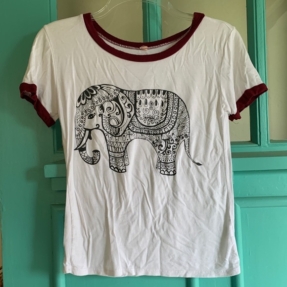 Bohemian Elephant White Maroon Shirt xxs xs small - Picture 1 of 2